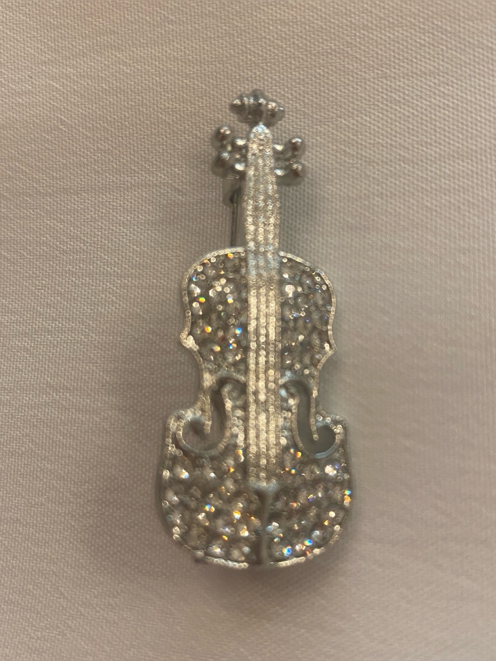 Violin Brooch Silver Crystal New